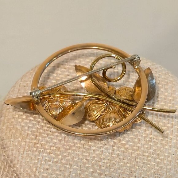 Vintage Krementz Gold plated Floral Brooch Pin signed designer Jewelry - Picture 6 of 6
